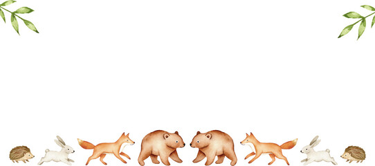 Woodland Forest Animals Watercolor Nursery Border