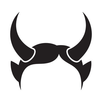 Minimalist black and white illustration of devil horns with a chin
