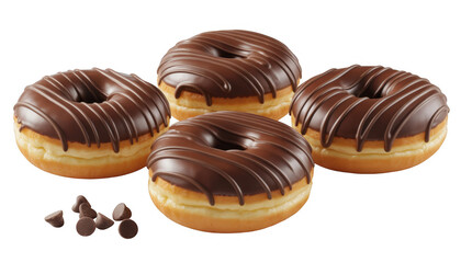 Obraz premium Chocolate frosted donuts with chocolate drizzle isolated on a transparent background