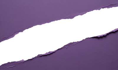Torn purple paper revealing a bright white space in the middle with jagged edges abstract background