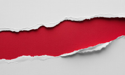 Torn White Paper Revealing Vivid Red Background with Jagged Edges image photo