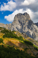 Fototapeta premium Scenic summer sunset landscape of Prokletije or Accursed Mountains in Northern Albania, Valbona Valley National Park, Europe 