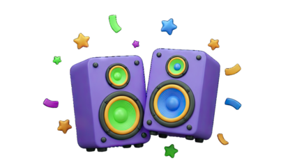 3D Speakers with Confetti Celebrating Music and Sound