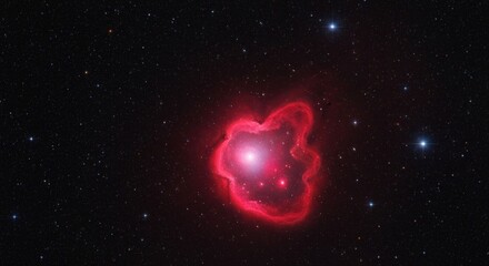 A cosmic nebula of vibrant red hues against a dark starry backdrop