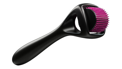 Black derma roller for skincare microneedling isolated on transparent