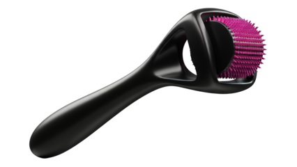 Black derma roller for skincare microneedling isolated on transparent