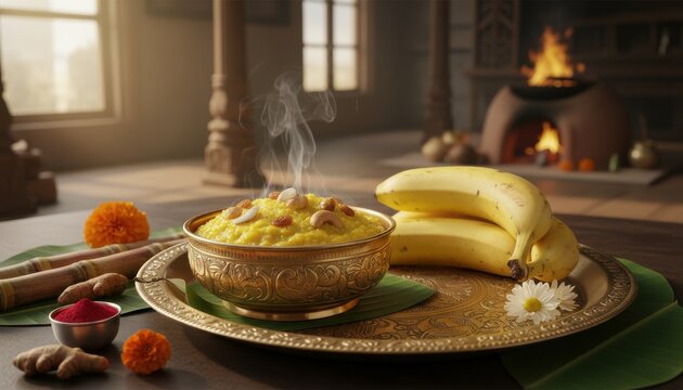 Sweet Banana Pongal Dish with Fruit