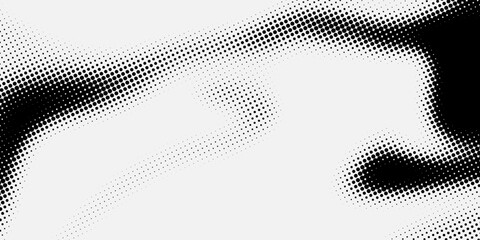 Grunge halftone gradient background. Faded grit noise texture. White and black sandy wallpaper. Retro pixelated backdrop. Anime or manga style comic overlay. Vector graphic design textured template © Rafi