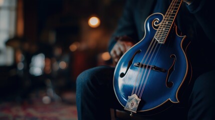 Blue Mandolin in Cozy Warm Interior