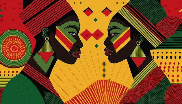 african clash ethnic tribal seamless pattern background red yellow green symbols square repeat lines backdrop for black history month juneteenth kwanzaa print banner wallpaper