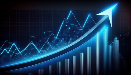 Naklejka premium blue and dark digital stock market growth chart with rising arrow