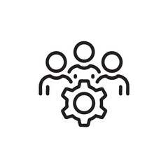 Teamwork collaboration icon representing people working together with central gear symbol