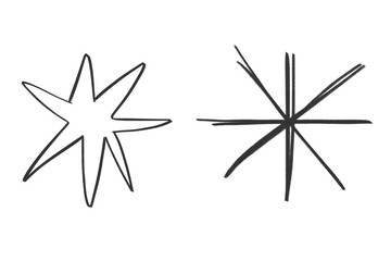 handdrawn black star doodle sketch abstract sparkle outline minimal graphic element set