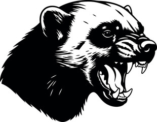 Aggressive Wolverine Head Illustration Black and White Vector Art