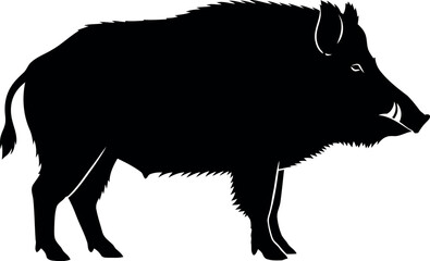Wild Boar Silhouette Vector Isolated on White Background