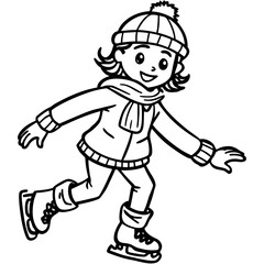 Girl Ice Skating in Winter Clothes Vector Illustration