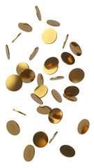 Obraz premium Golden coins falling on transparent background PNG