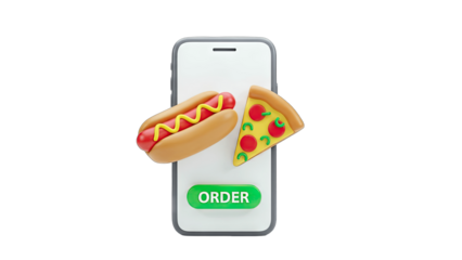 Ordering Food Online: Hot Dog and Pizza on Smartphone