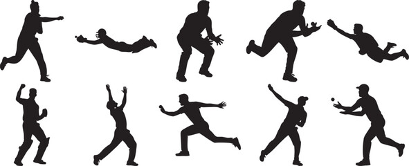 Silhouettes of people playing with ball and jumping isolated on transparent background