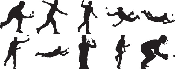 Silhouettes of people playing ball on transparent background
