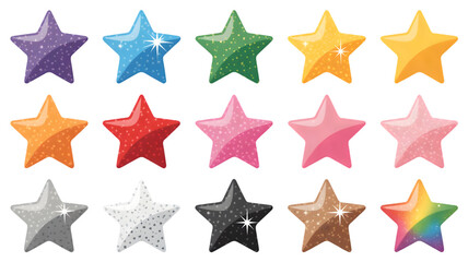 Vibrant star icons in various colors on transparent background PNG