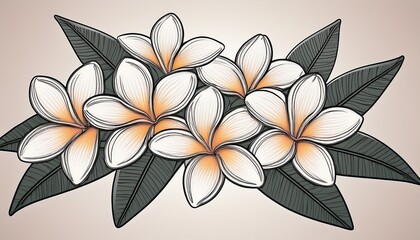 plumeria flowers in continuous line art drawing style design