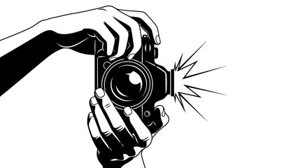 Fototapeta premium Black-White Flat Design Camera Photo Hobby
