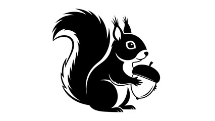 Playful Squirrel with Acorn, BW Flat Design © Nasima