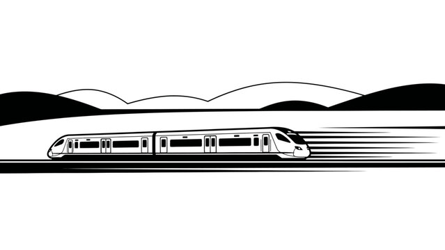 Modern Black & White Speeding Train Illustration