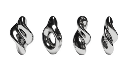 Four silver earrings isolated on transparent background
