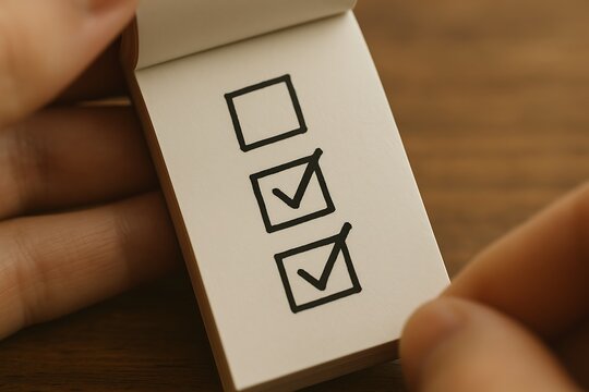 Hand Holding Notepad with Partially Completed Checklist