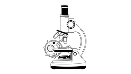 Black & White Microscope Cell Exam, Flat Design