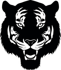 Bold Black and White Tiger Head Vector Illustration for Logos