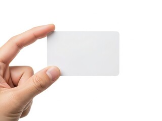Obraz premium A hand holding a blank white card isolated on white background