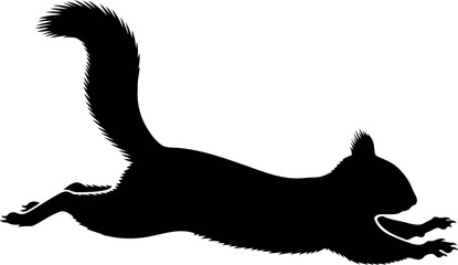 Jumping Squirrel Silhouette Vector Isolated on White Background