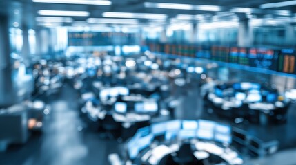 Blurred Modern Trading Floor with Monitors