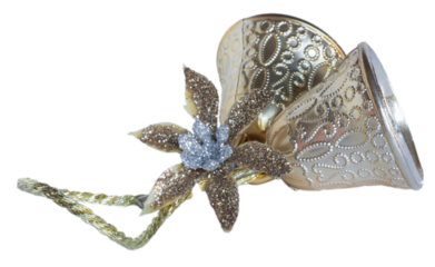 Gold bells for decoration isolated on a transparent png background.