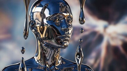 Liquid Metal Humanoid Android Illustration &ndash; Advanced Robotics And Artificial Intelligence Sci-Fi Technology Concept Art