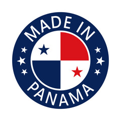 Panama Made in Stamp in circle with flag Vector template on white background