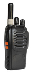 Walkie-Talkie with volume and channel knobs isolated on a transparent png background