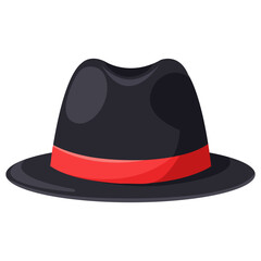 The Stylish Fedora: A striking black fedora with a vibrant red band, epitomizing classic elegance and a timeless fashion statement. 