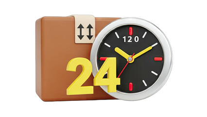 24 Hour Delivery Concept with Clock and Package