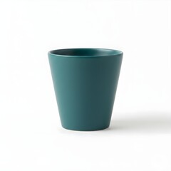 Teal Coffee Cup with Smooth Curved Body on White Surface
