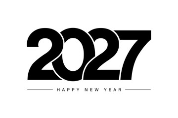 Text design "Happy New Year 2027". Business planner cover for 2027 with wishes. Design template for brochures, cards, and banners. Vector illustration. Isolated on white background.