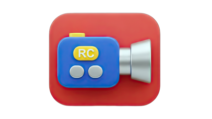 3D Camera Icon on Red Background