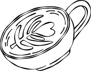 Coffee Cup with Latte Art Valentine Handdrawn Doodle