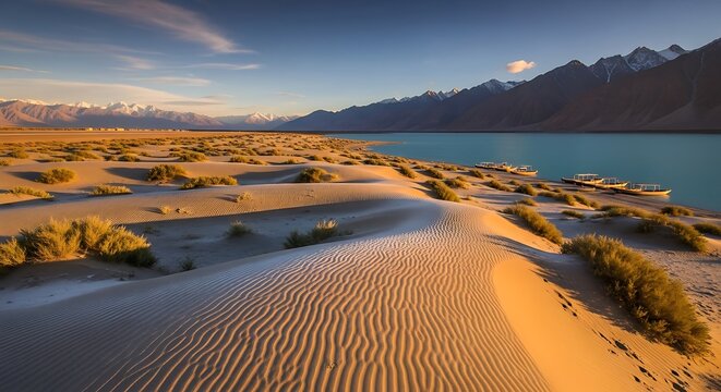 Serene Landscape of Katpana Desert and Mountains in Skardu.