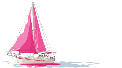 Sailboat with Pink Sail Vector: Nautical Illustration with Outline Design