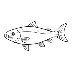 Detailed salmon coloring page featuring a graceful fish with flowing fins, textured scales, and gentle river waves. Clean outlines inspire creativity, perfect for kids and adults to color.
