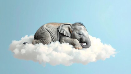 Sleepy Elephant on a Cloud, Peaceful Dream.